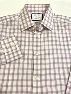 Charles Tyrwhitt Extra Slim Fit Purple Gingham Long Sleeve Dress Shirt 15.5 / 32